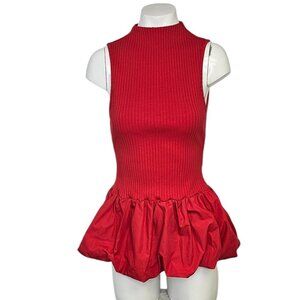Anthropologie Maeve Bubble Peplum Tank, Ribbed, Red, High Neck, Size M, NWT